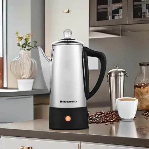 Vista 5 de Elite Gourmet EC140 Cafetera eléctrica de 6 tazas con función de mantener caliente, perilla de progreso de preparación transparente, mango de tacto