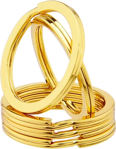 Vista 2 de Hapeper Llavero dividido de 1.2 pulgadas de metal de color dorado plano para llaves del automóvil del hogar, fabricación de joyas, paquete de 25