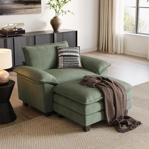 Vista 19 de LINSY HOME Cloud Sofa - Silla decorativa con tumbona otomana para interiores, sofá de pana perfecta para sala de estar, apartamento, oficina, beige