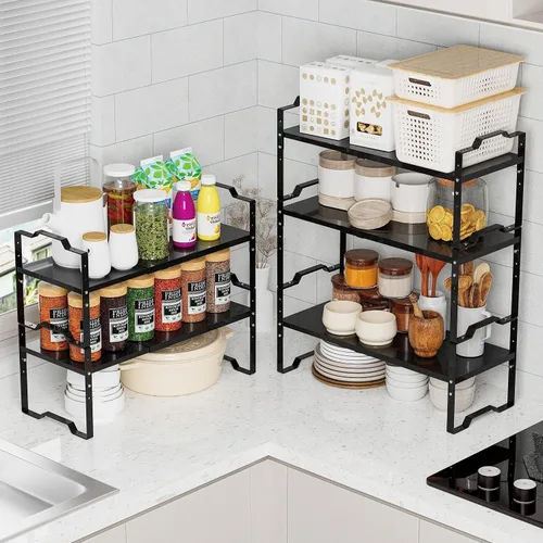 Vista 3 de Jojocross Estante expandible para organizador de gabinete, estante de especias apilable ajustable en la cocina y el baño, para mostrador, despensa