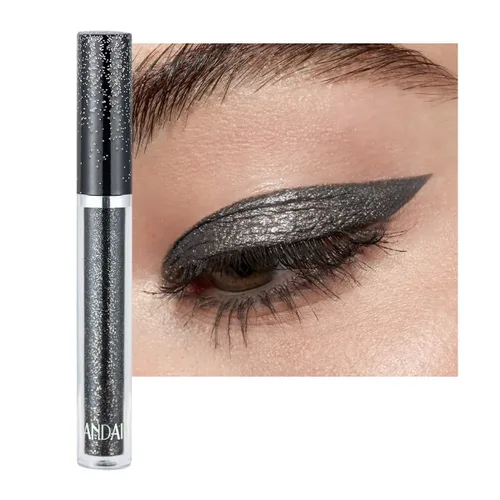 Vista 16 de Sombra de ojos líquida con purpurina brillante, maquillaje de larga duración, secado rápido (dorado metálico)