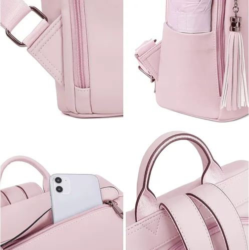 Vista 24 de Bromen - Mochila tipo bolso de mano de piel antirrobo para mujer a la moda, Beige floral, L