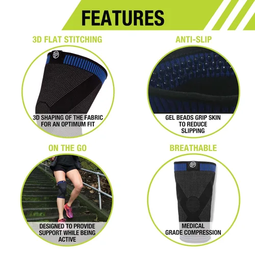 Vista 5 de Pro-Tec Athletics Rodillera plana 3D, tecnología avanzada de punto plano para un ajuste personalizado, tela elástica multidireccional transpirable