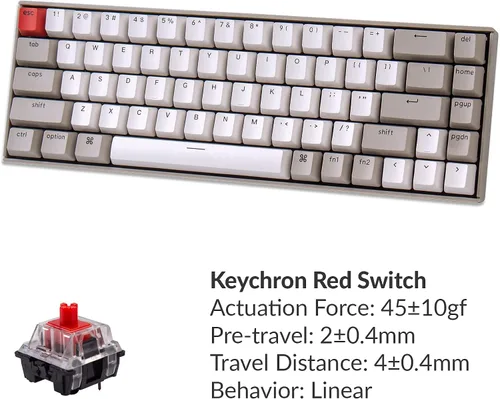 Vista 7 de Keychron K6 Teclado mecánico inalámbrico intercambiable en caliente para Mac 65 compacto 68 teclas Bluetooth multitarea teclado de juegos con cable