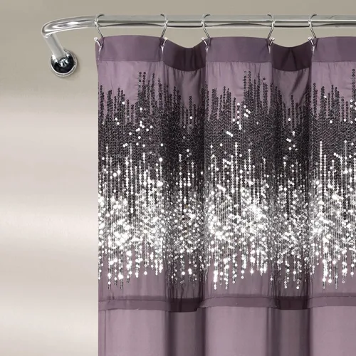 Vista 6 de Lush Decor 1 cortina de ducha con lentejuelas brillantes, diseño elegante y brillante para baño, 70 x 72 pulgadas, plateado y blanco, 70 x 72