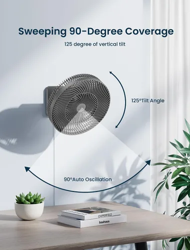 Vista 2 de Ventilador oscilante de montaje en pared de 12 pulgadas con control remoto y temporizador, ventilador silencioso de 4 velocidades