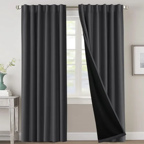 Vista 73 de H.VERSAILTEX Cortinas 100% opacas para dormitorio con forro negro, cortinas de oscurecimiento de habitación completa, con aislamiento térmico