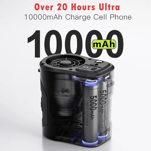 Vista 2 de Ventilador de cintura recargable de 10000 mAh, ventilador portátil con más de 24 horas de tiempo de trabajo, 15000 RPM fuerte flujo de aire