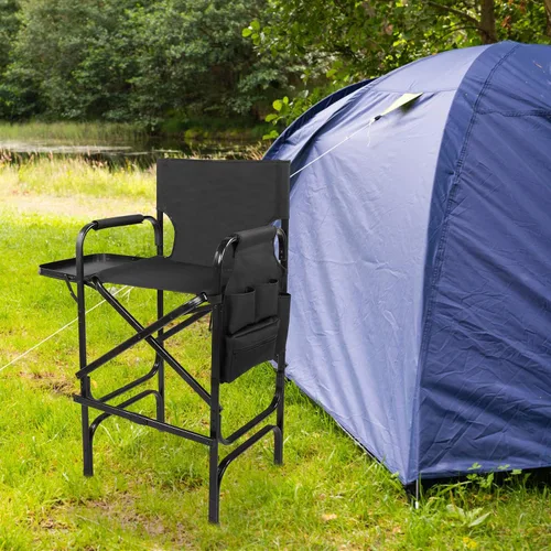 Vista 7 de mefeir Silla de Director de 30" Plegable Negra con Mesa Lateral y Bolsa de Almacenamiento, Altura de Barra Portátil para Artista de Maquillaje