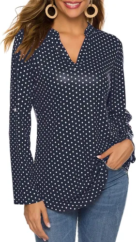 Vista 2 de Halife - Blusa tipo túnica para mujer, mangas 34 enrollables, cuello en V, estampado floral