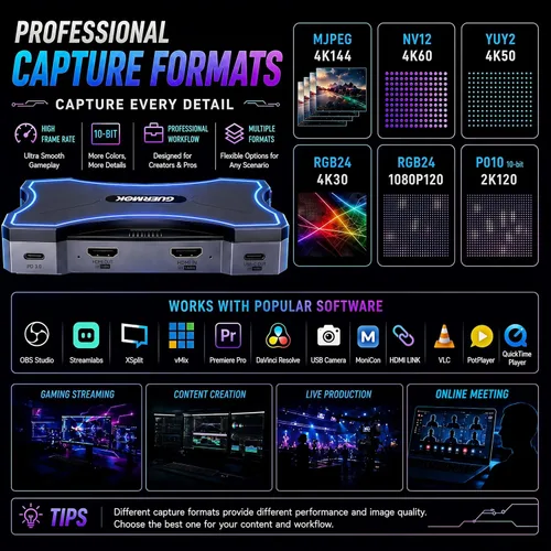 Vista 4 de Guermok Tarjeta de captura USB 4K144 HDMI2.1, captura de video 4K de Negro