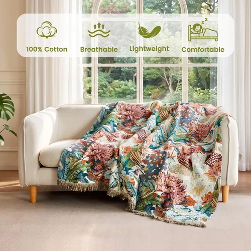 Vista 170 de MSGKV - Manta bohemia/primaveral de algodón para sofá y sala de estar, de gasa acogedora, de 50 x 60 pulgadas 50"x60" Cotton Throw, Woven Bird