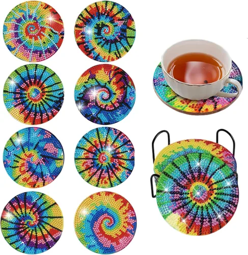 Vista 22 de 6 piezas de posavasos de pintura de diamante Posavasos de arte de diamante Pintura de arte de diamante de trasero de animal Regalo de arte