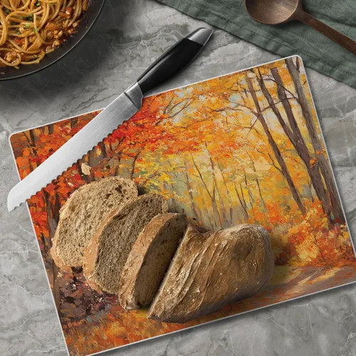 Vista 4 de CounterArt Autumn Woodland - Tabla de cortar de vidrio templado de 0.118 in, tabla de charcutería de 10 x 8 pulgadas Manufactured in the USA