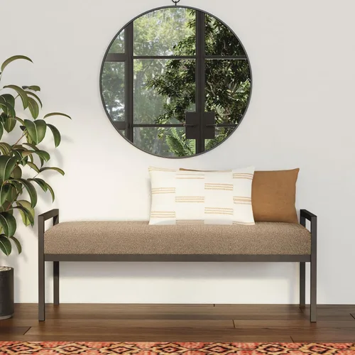 Vista 2 de HomePop Banco de metal moderno Banco para sala de estar y dormitorio Muebles decorativos para el hogar - Brown Boucle