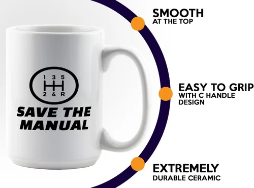 Vista 5 de Carguy Taza de café 15oz Blanco -guarde los manuales - Funny Sarcasm Car Lover Owner Enthusiast Mechanics Racing Street Racer Road Trip Organized