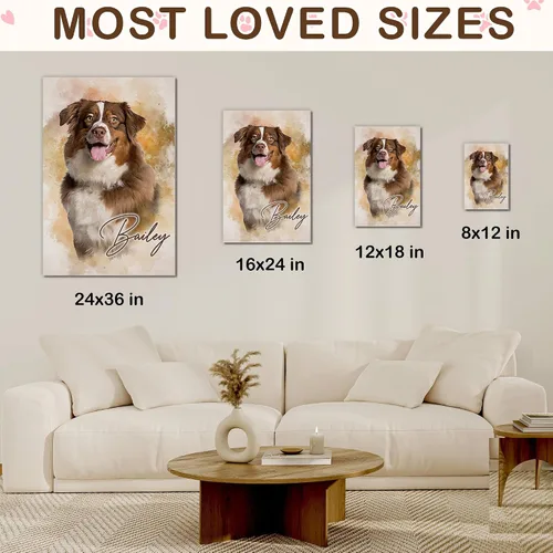 Vista 5 de 39HABORA Póster de lienzo personalizado con retrato de mascota a partir de foto, pintura en acuarela, arte de pared personalizado con retrato