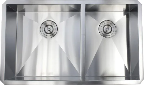 Vista 3 de Fregadero de cocina contemporáneo de acero inoxidable de calibre 16, duradero, con doble tazón, con colador de cesta extraíble (32 pulgadas, 60/40)