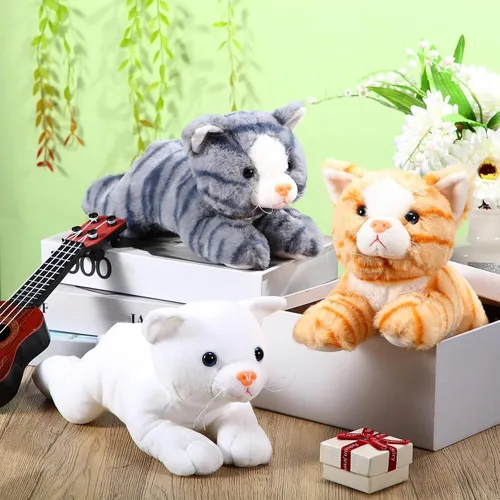 Vista 5 de 3 piezas de peluche de gato de 9 pulgadas, regalo para baby shower, regalos de fiesta, lindos juguetes de peluche para gatos pequeños, suministros