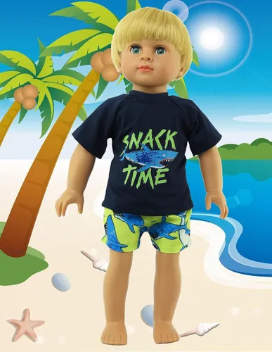 Vista 5 de American Fashion World Traje de baño y traje de baño para muñecas de 18 pulgadas de Shark Snack Time Calidad premium y diseño moderno