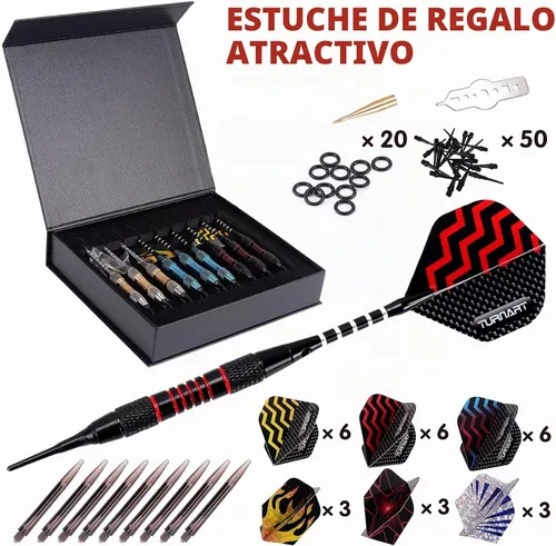 Vista 2 de Turnart Dardos de punta de plástico - Juego de dardos profesionales de punta suave para tablero electrónico de 9 piezas, 18 gramos con 50 puntas Azul