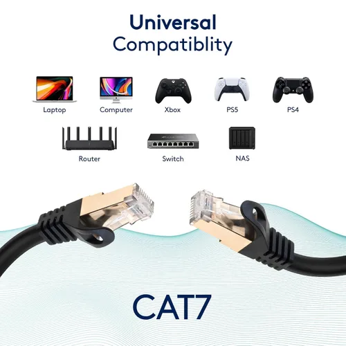 Vista 5 de Cable Ethernet Cat 7, cable de conexión de red negro, 6 pies, 10 Gbps, LAN, 600 MHz, cobre, 26 AWG S/FTP CAT7, rendimiento de Internet de alta