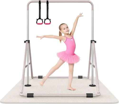 Vista 10 de SHIWEI Barra de gimnasia para niños, barra de gimnasia plegable con 5 alturas ajustables, equipo de entrenamiento expandible para interiores