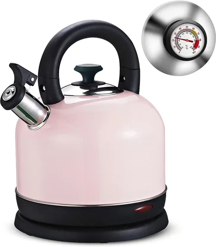 Vista 4 de Caldera de temperatura eléctrica, de acero inoxidable de 2 litros, con termómetro para té y café, 1200 W, apagado automático, protección contra