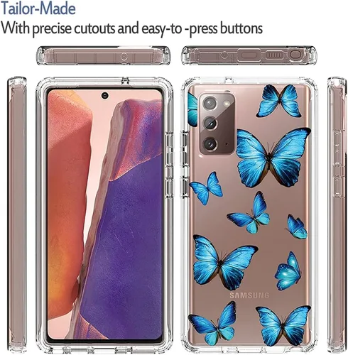 Vista 5 de Funda para Galaxy Note 20 5G, Samsung Note 20 para niñas, cuerpo completo, a prueba de golpes, transparente, floral, suave, flexible, TPU, funda