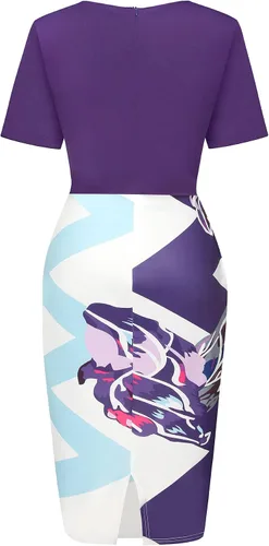 Vista 3 de Nhicdns Vestidos ajustados para mujer, vestido de tubo de trabajo, vestido de fiesta de té, vestido de estampado floral, vestido de cóctel