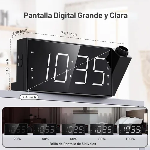Vista 4 de Radio reloj despertador con visualización LED de 1.8 pulgadas, de carga USB, alarma dual, respaldo de batería (Versión actualizada) Mesqool AM/FM