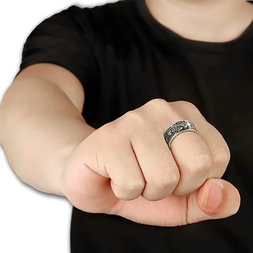 Vista 4 de JAJAFOOK Anillo de plata 990 PIXIU MANI Amuleto de la suerte, riqueza budista, mantra budista, riqueza, dinero, Feng Shui, ajustable