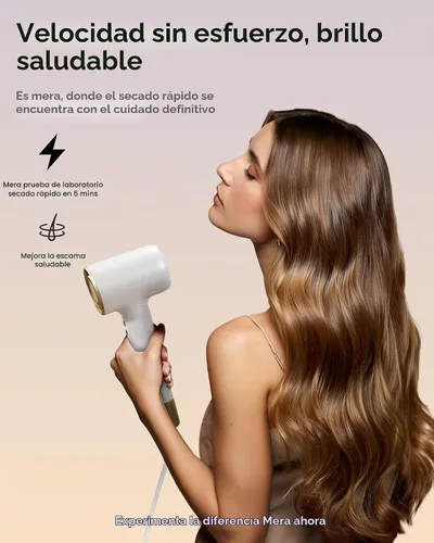 Vista 8 de Mera Bio-Ionic - Secador de pelo para mujer, secado rápido profesional de 1400 W con difusor y concentrador, tecnología de iones negativos