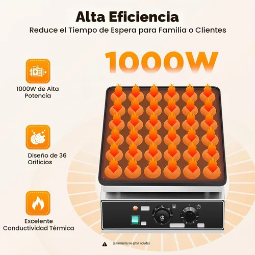 Vista 2 de Mini panqueques holandés eléctrico, plancha antiadherente de 36 tazas para crepes y magdalenas