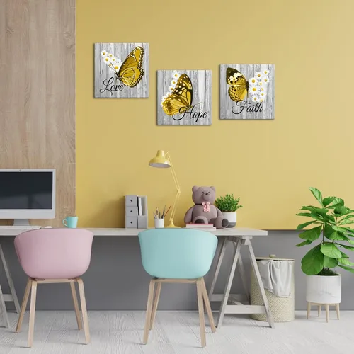Vista 2 de Artsbay Butt- Arte de pared con margaritas amarillas, decoración del hogar, citas inspiradoras, pintura en lienzo para dormitorio, sala de estar