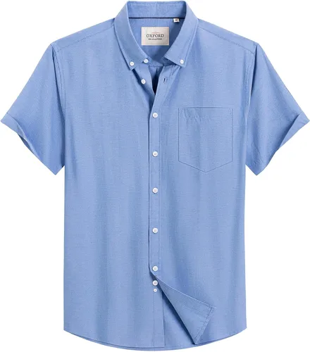 Vista 26 de Alimens & Gentle - Camisa de manga corta Oxford para hombre con ajuste regular, cuello abotonado y bolsillo