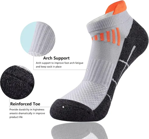 Vista 2 de JWMEET Mens Low Cut Ankle Athletic Socks Cotton Mesh Cushioned Running Ventilation Sports Tab Socks