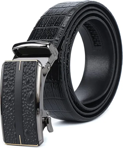 Vista 2 de iCuviy Cinturones de vestir de cuero genuino con trinquete deslizante para hombres, adecuados para el trabajo, negocios, cinturón de hebilla