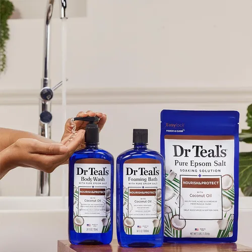 Vista 11 de Dr Teal's Remoja con sal de Epsom pura, nutre y protege con aceite de coco, 3 libras (paquete de 2)