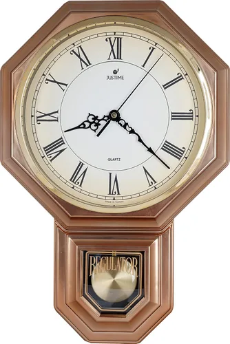 Vista 27 de JUSTIME Reloj de pared clásico vintage tradicional de estilo Schoolhouse, con péndulo y melodía Westminter cada hora, relojes de pared con melodía