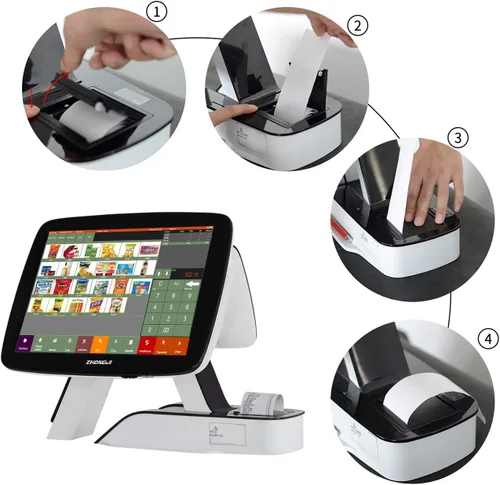 Vista 5 de Caja registradora con impresora térmica incorporada con software de sistema POS, cajón de efectivo, escáner láser omnidireccional (supermercado)