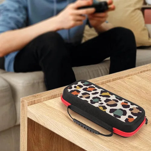Vista 4 de AoHanan Colored Leopard Print Switch Carrying Case Compatible with Switch Game Case with 20 Games Cartridges Hard Shell Travel Protection Case for