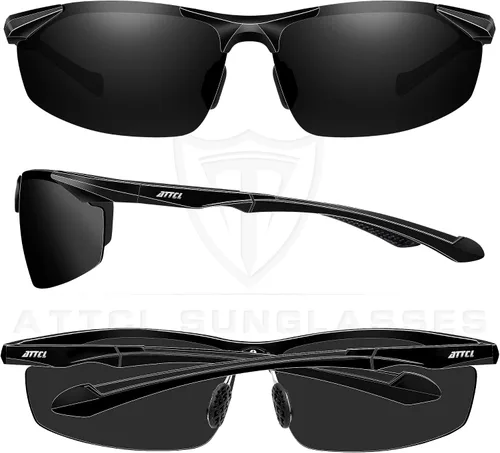 Vista 3 de ATTCL Gafas de sol polarizadas con protección UV para hombre, marco de metal Al-Mg, color verde claro