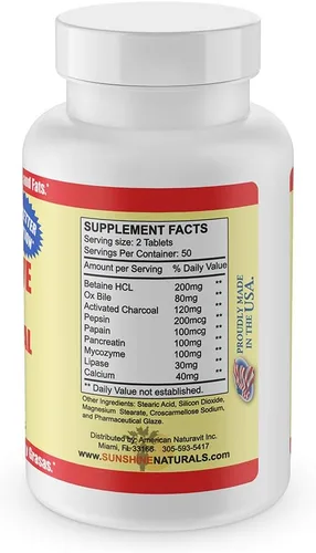 Vista 4 de Suplemento súper digestivo de Sunshine Naturals. Bile de buey y carbón activado para apoyo digestivo, alivio de la hinchazón, limpieza intestinal