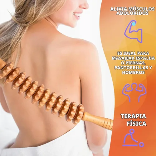 Vista 4 de Herramientas de rodillo de masaje de terapia de madera curva, drenaje linfático, masaje de celulitis y rodillo muscular de madera para cintura