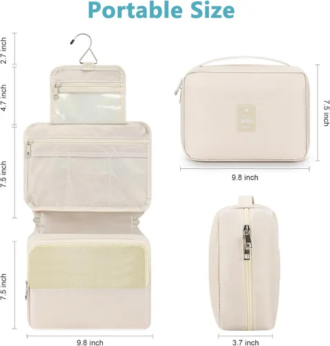 Vista 4 de Mossio - Bolsa de aseo colgante con gancho resistente - Organizador de viaje grande y portátil para cosméticos y maquillaje para hombres y mujeres