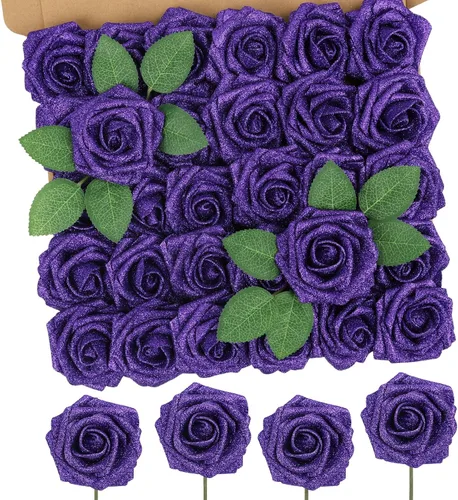 Vista 43 de MACTING 30 PCS Flores Artificiales Rosas Negras y Blancas Flores Falsas con Tallo Rosas de Espuma de Tacto Real para Boda Bola de Besos Ramillete