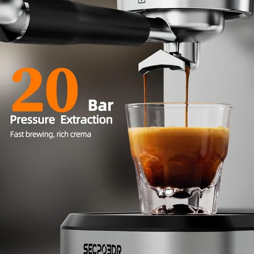 Vista 4 de Máquina de café expreso semiautomática de 20 bar con medidor de Plateado