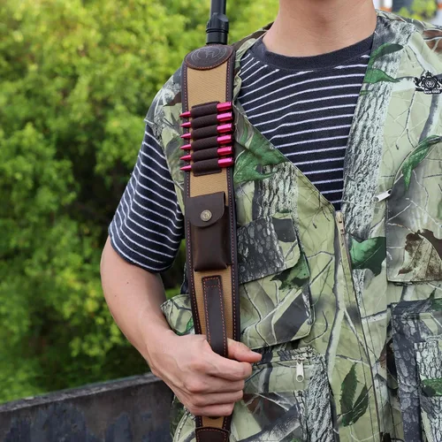 Vista 7 de Tourbon - Bandolera de rifle de caza con giros, correa de pistola con soporte para cartuchos de munición para 308 223 243 30-30 30.06 45-70 270 357