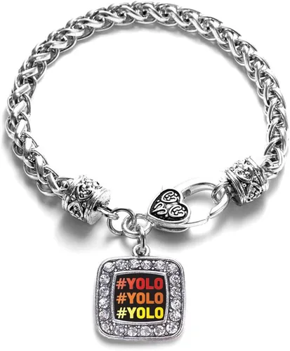 Vista 36 de Pulsera de dijes cuadrados de plata con joyería de circonita cúbica